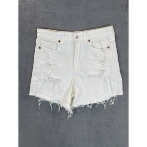 American Eagle Shorts Womens 4 White Ripped Denim Mom High Rise Jorts Stretch